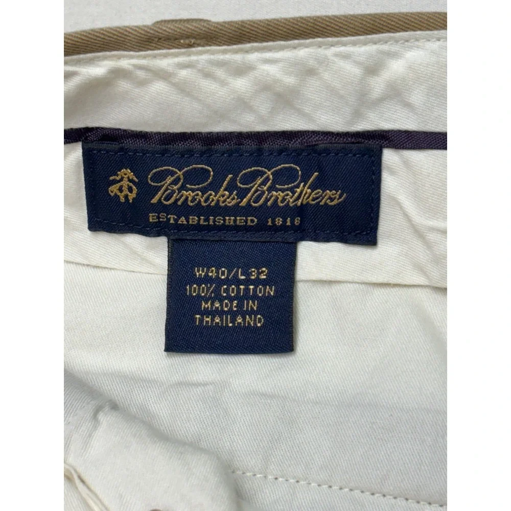 Brooks Brothers Mens 40x30 Khaki Pleated Chinos Cotton Cuffed Pants‎ Tan